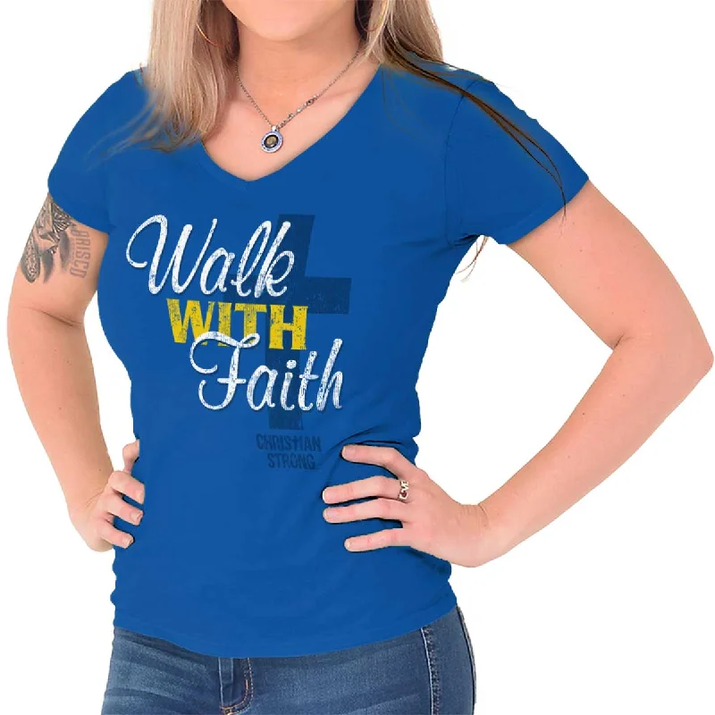 Walk With Faith Junior Fit V-Neck T-Shirt