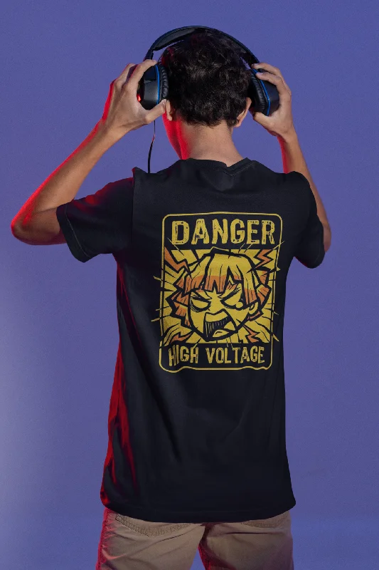 Zenitsu High Voltage: Demon Slayer (Double Sided Print) Regular Fit Half Sleeve T-Shirts